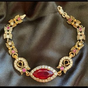 Vintage Ruby & Topaz Art Deco Silver Bracelet